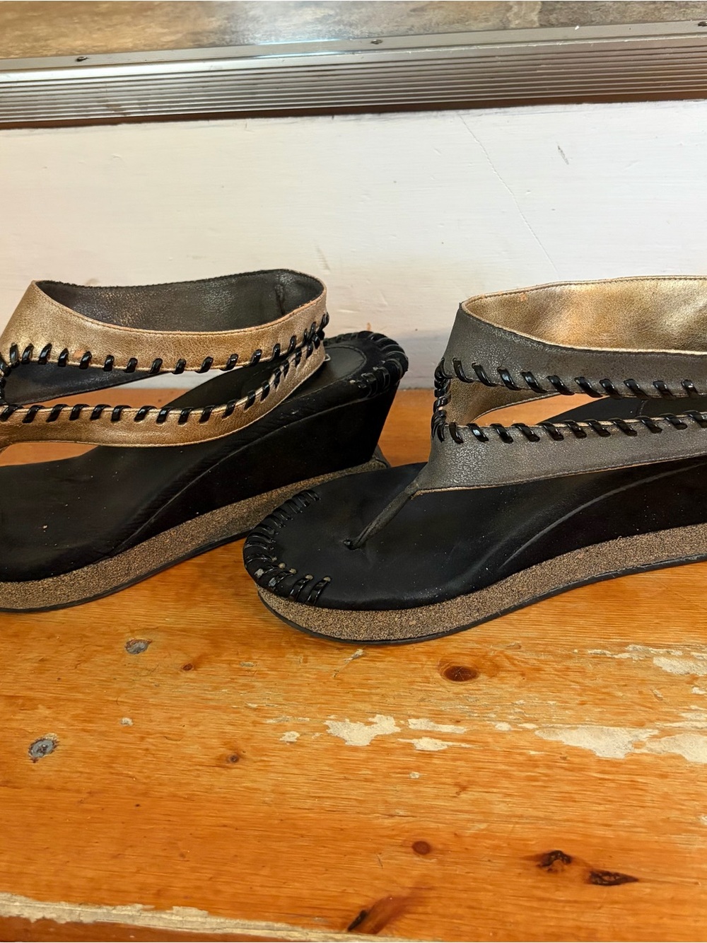 Modzori Wedge Thong Sandals with Reversible Metallic Ankle Straps
